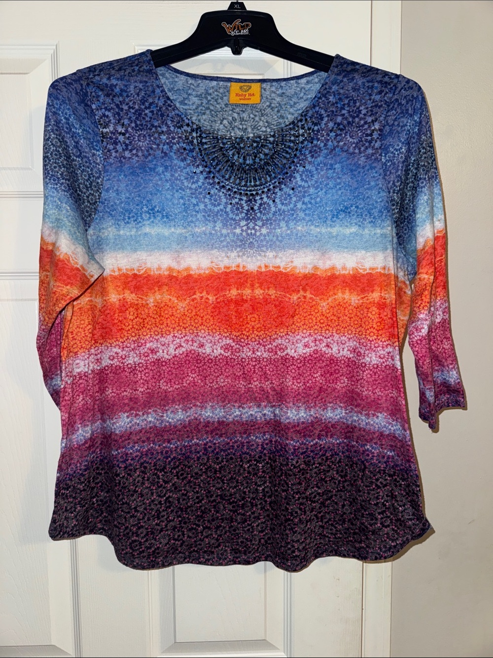 Ruby Rd. Ombre Striped Knit Long Sleeve Top - Blue, Orange, Pink, Purple